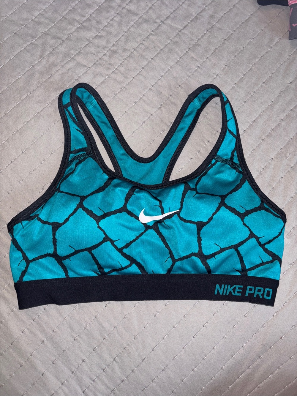 Nike Teal and Black Crackle Pro Sports Bra
